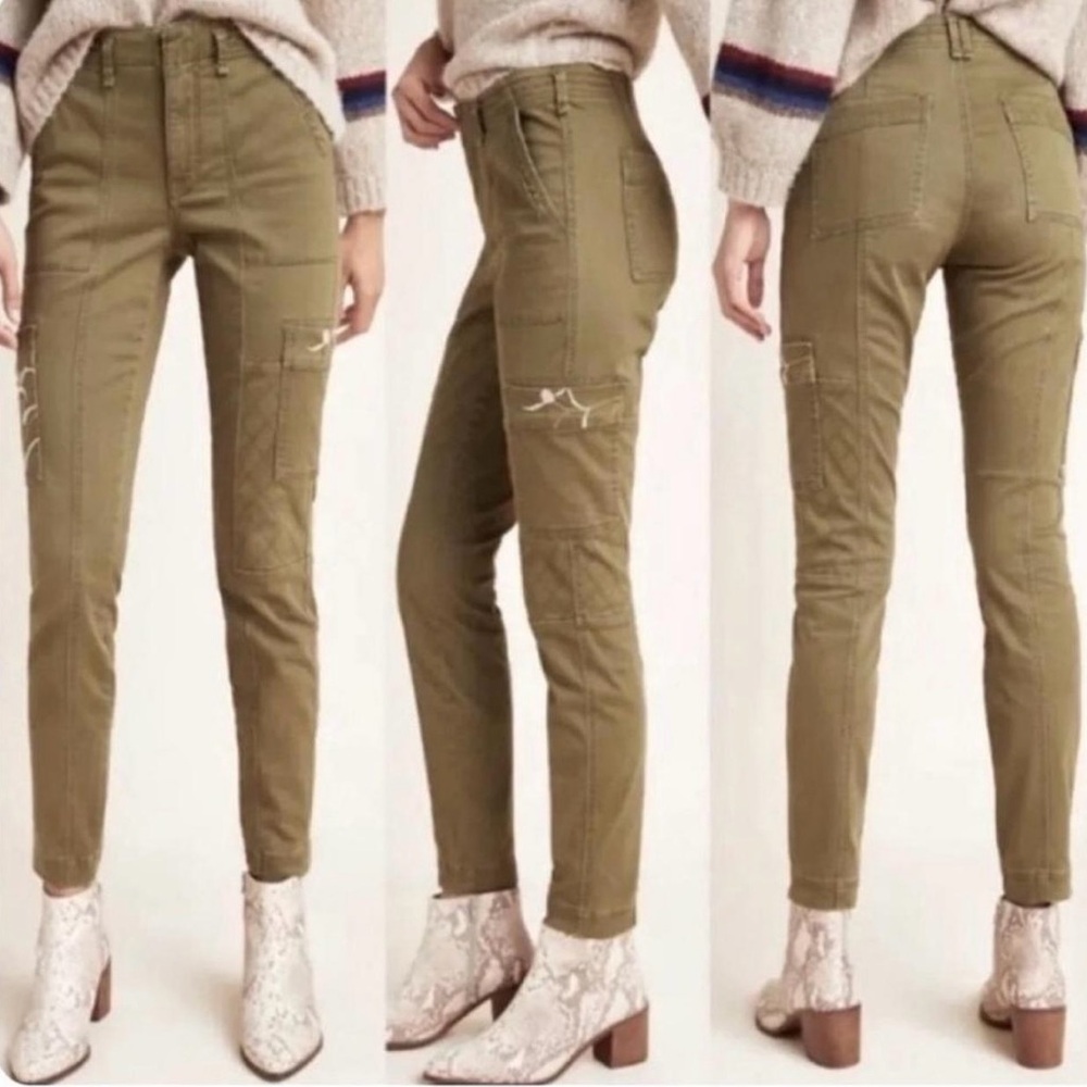 Anthropologie Floral Embroidery Cotton Boho Fisherman Cargo Straight Leg Pant 26